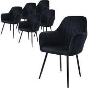 Set van 3 eetkamerstoelen met rugleuning & armleuning 2x zwart met flu...