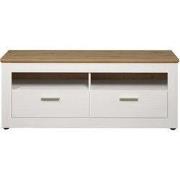 Tv-meubel 2 laden en 2 vakken, lichte houten en witte decoratie, L148 ...
