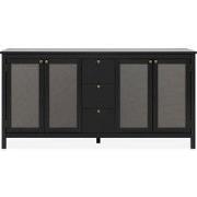 Buffet 4 deuren en 3 laden zwart en riet L180 cm - KRAKOW