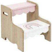 Houten Kinderopstapje - Regenboog Design - Roze - Wit - 33 cm