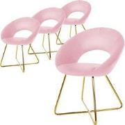 Set van 4 eetkamerstoelen met ronde open rugleuning roze fluweel met g...