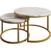 Meubella - Salontafel Rica - Wit marmerlook - Goud - Set van 2