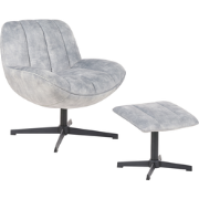 LIA - Fauteuil met hocker - Lichtgrijs - Fluweel