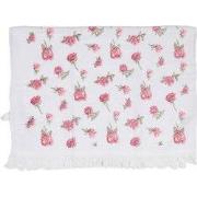 Clayre & Eef Gastendoekje  40x66 cm Wit Roze Katoen Roosjes Toilet Han...