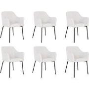 QUVIO Eetkamerstoel Lima - Bouclé - Staal - Wit - Set van 6