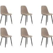 QUVIO Eetkamerstoel Lilly - Polyester - Staal - Lichtbruin - Set van 6