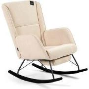 Aemely® Schommelstoel 'Relax' - Beige Ribstof, Zwart Hout