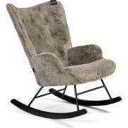 Aemely® Schommelstoel 'Mama' - Olijf Groen Imitatiebont, Zwart Hout