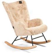 Aemely® Schommelstoel 'Mama' - Beige Imitatiebont, Blank Hout