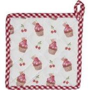 Clayre & Eef Pannenlap  20x20 cm Rood Wit Katoen Vierkant Cupcakes Afg...