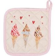 Clayre & Eef Pannenlap  20x20 cm Beige Roze Katoen Vierkant Ijsjes Afg...