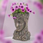 Plant Pot Vrouw Hoofd 21x16x32 cm Polyresin Brons
