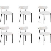 QUVIO Eetkamerstoelen Leanne - Bouclé - Staal - Wit - Set van 6