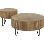 Salontafel Rond 80cm - Naturel Mangohout - Set Van 2 - Wave