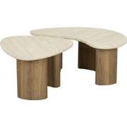 Salontafel Set van 2 - Organisch Travertin - Beige/Hout - Organic