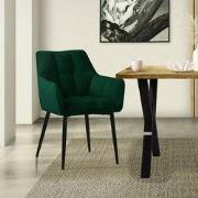 Donkergroene badstof eetkamerstoel met dik gestoffeerde zitting ML des...