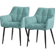 Set van 2 petrol eetkamerstoelen in badstof met dik gestoffeerde zitti...