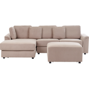 KOHLO - Hoekbank met ottomaan - Taupe - Rechtszijdig - Stof