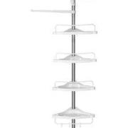 Hoekdoucherek met telescopische stang, 4 planken, 3 haken en 1 handdoe...