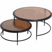 Nesttafeltjes van gerookt glas en zwart metaal D86 cm - IGLOO