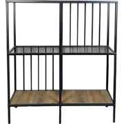 Console met 4 vakken van zwart metaal en rookglas H90 cm - SUNNY