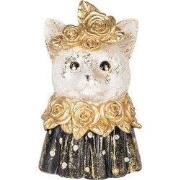 Clayre & Eef Decoratie Beeld Kat Wit Zwart Kunststof