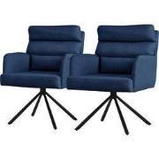 Eetkamerstoel set van 2 donkerblauwe draaistoelen met afneembaar rugku...