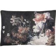 Clayre & Eef Sierkussen Zwart Wit Polyester Bloemen