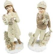 Clayre & Eef Beeld Set van 2 Kinderen Beige Polyresin