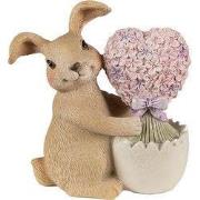 Clayre & Eef Beeld Konijn Bruin Roze Polyresin