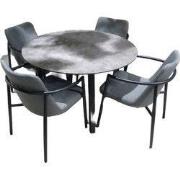 Tuinset Teeburu tafel black, concrete dia. 120 cm met 4 stoelen Youkou...