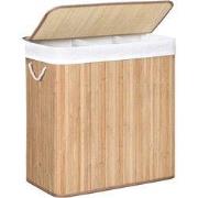 Wasmand van bamboe met 3 compartimenten, deksel en handvatten, 150L - ...