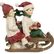 Clayre & Eef Decoratie Beeld Kinderen Beige Rood Polyresin Slee
