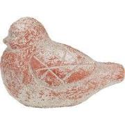 Clayre & Eef Decoratie Beeld Vogel Grijs Rood Steen