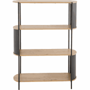 Wandrek met 4 niveaus in houtdecor met zwarte metalen zijkanten H133,5...