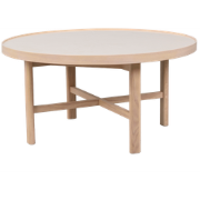 Marsden ronde houten salontafel met beige keramieken blad - Ø 90 cm