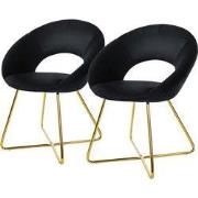 Set van 2 eetkamerstoelen met ronde open rugleuning zwart fluweel met ...