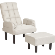 OLAND - Fauteuil met hocker - Lichtbeige - Linnen