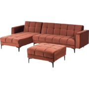 ALNES - Hoekbank met ottomaan - Lichtrood - Rechtszijdig - Polyester