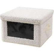 Opbergdoos van bouclé-stof in écru met venster - L30 cm