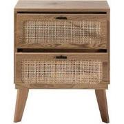 Nachtkastje met 2 lades, rotan fronten en decoratieve houten poten L45...