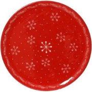 Decobord mangohout d35h2.5 cm rood/wt kerst