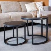Ronde Salontafel Set van 2 Paige Zwart Marmerlook Sintered Stone