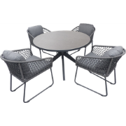 Set van Calma dining tafel dia. 120 cm aluminium black/slate en 4 Bara...