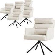 Eetkamerstoel set van 6 beige draaibaar met afneembaar rugkussen gesto...