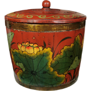 Fine Asianliving Antique Chinese Wooden Handpainted Rice Container