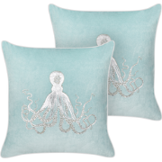 LAMINARIA - Sierkussen set van 2 - Lichtblauw - 45 x 45 cm - Fluweel