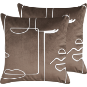 PHILODENDRON  - Sierkussen set van 2 - Bruin - 45 x 45 cm - Fluweel