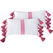 LOVELY - Sierkussen set van 2 - Wit/Roze - 30 x 50 cm - Katoen