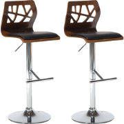 PETERSBURG - Barkruk set van 2 - Donkerhout/Zwart - Kunstleer